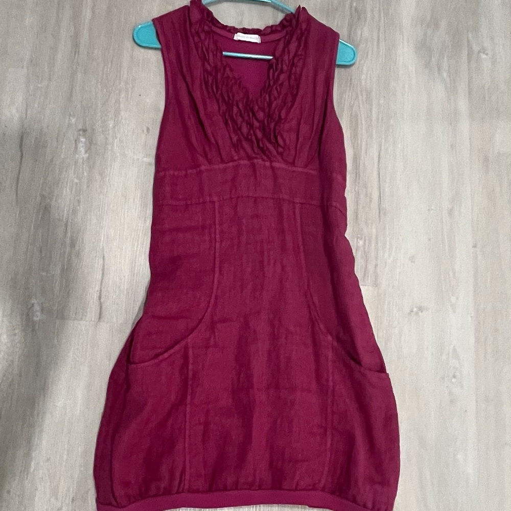 Elegant linen  Burgundy Sleeveless Dress made in Italy 🇮🇹